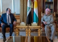 سەرۆک بارزانی و سەرۆکێ میتێ ئیبراھیم کالن ل پیرمامێ جڤیان