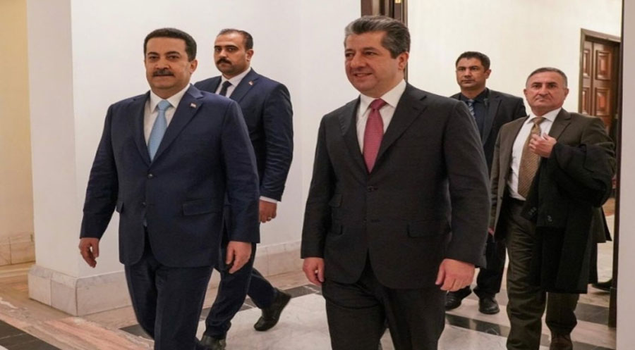 مەسرور بارزانی لە فڕۆکەخانەی هەولێر پێشوازی لە محەممەد شیاع سوودانی کرد
