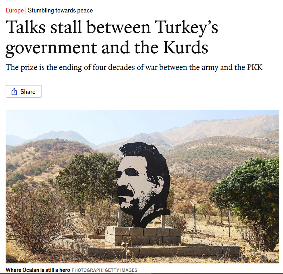 زە ئیکۆنۆمیست: دانوستانەکانی ئاشتی تورکیا و پەکەکە ڕاوەستاوە